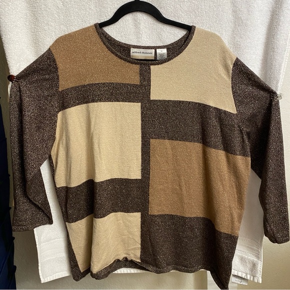 Adrienne Vittadini Brown and Tan Colorblock Sweater - Picture 1 of 6